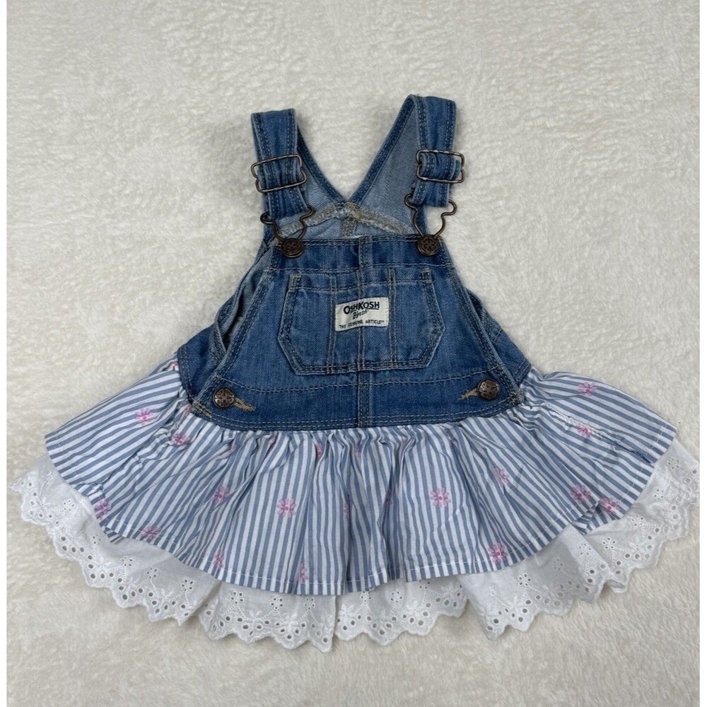 Oshkosh B'gosh Jumper Girls Sz‎ 6 Month Denim and Ruffles Floral Dress